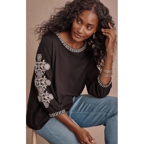 J. Jill Pure Jill Organically Grown Cotton Embroidered Top Size XS - Picture 2 of 6